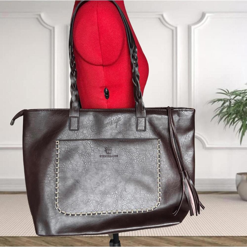 Weimeibaige Faux Leather Brown Tote Bag
